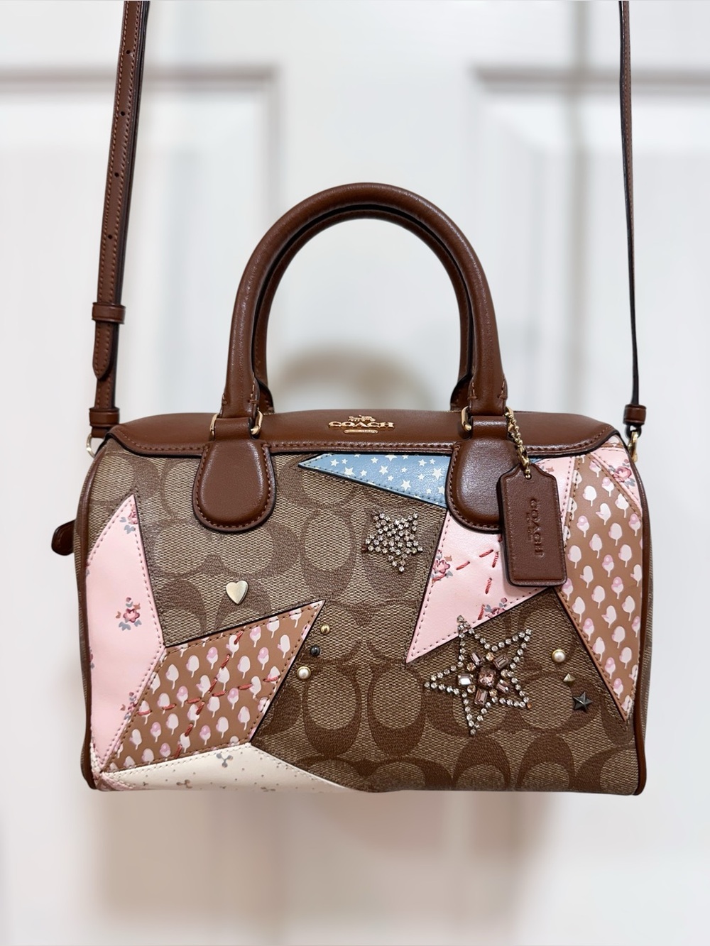 Coach Mini Bennett Star Patchwork Satchel Crossbody Canvas F67370